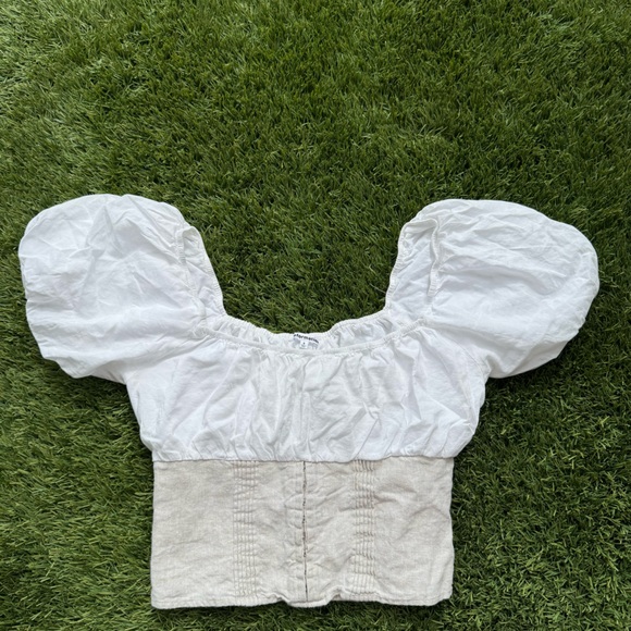 Reformation Alayna Linen Top 1/2 Corset in White/Burlap Sz 6 - Picture 1 of 3